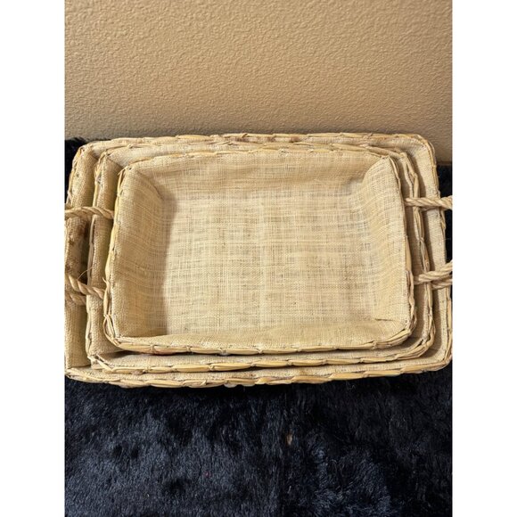 Vintage Woven Decorative Rectangular Nesting Baskets Rustic Mid Century - Picture 3 of 10